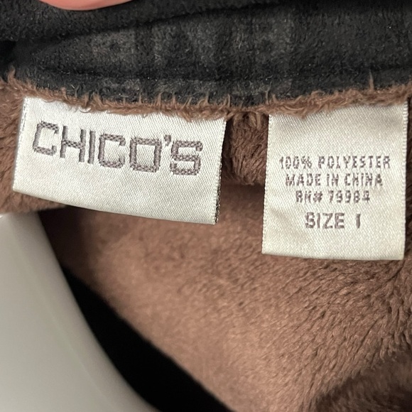 Vintage Chicos Faux Suede Jacket Dark Chocolate Brown Patterned Size Medium M - Picture 6 of 7